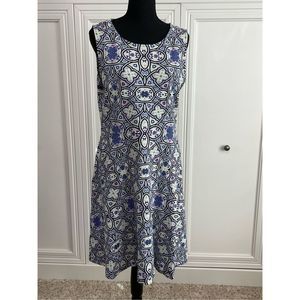 Talbots Blue and White Patterned Midi Dress large